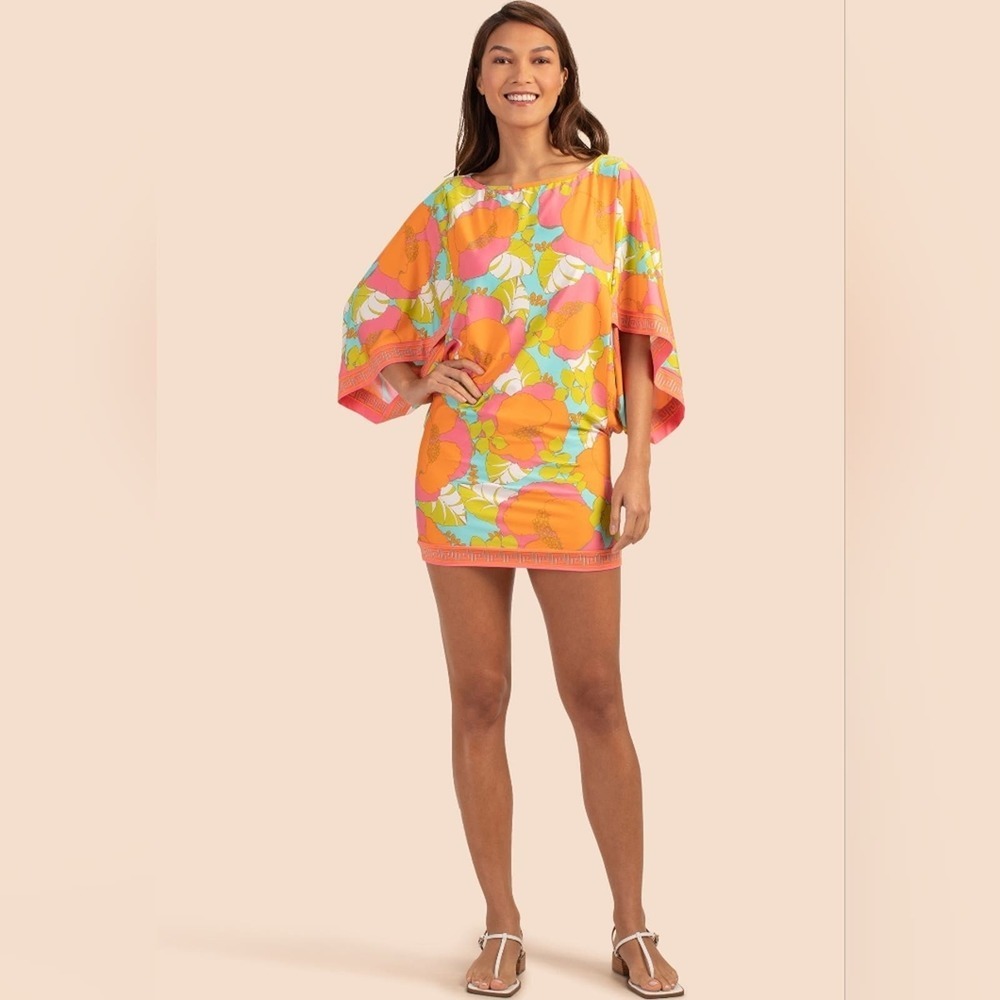 Trina Turk orange and pink 60s 70s PLAYA DE FLOR SWIM TUNIC size medium new!!!